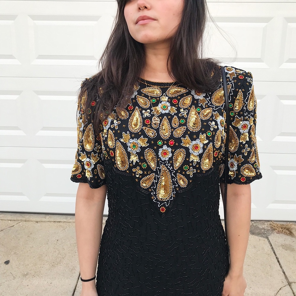 Vintage Beaded Silk Cocktail Dress